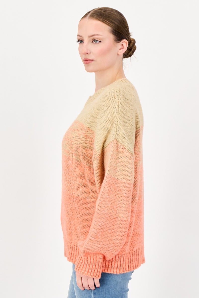Fire & Glory Women Crew Neck Crochet Sweater, Orange - Image 2